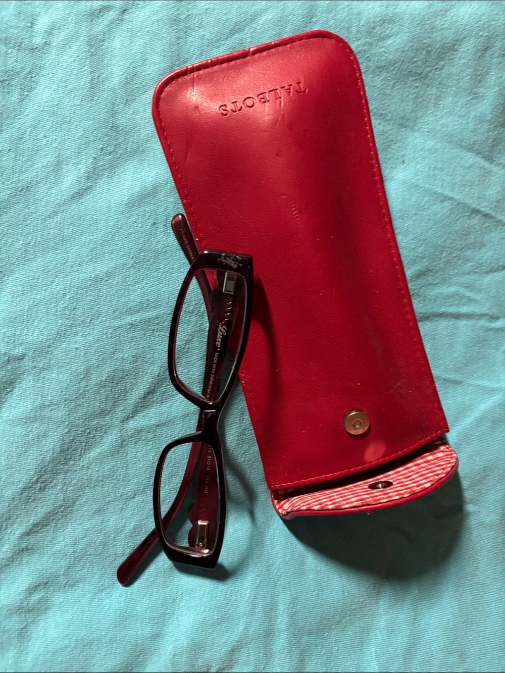 Red Eyeglass Case with Glasses